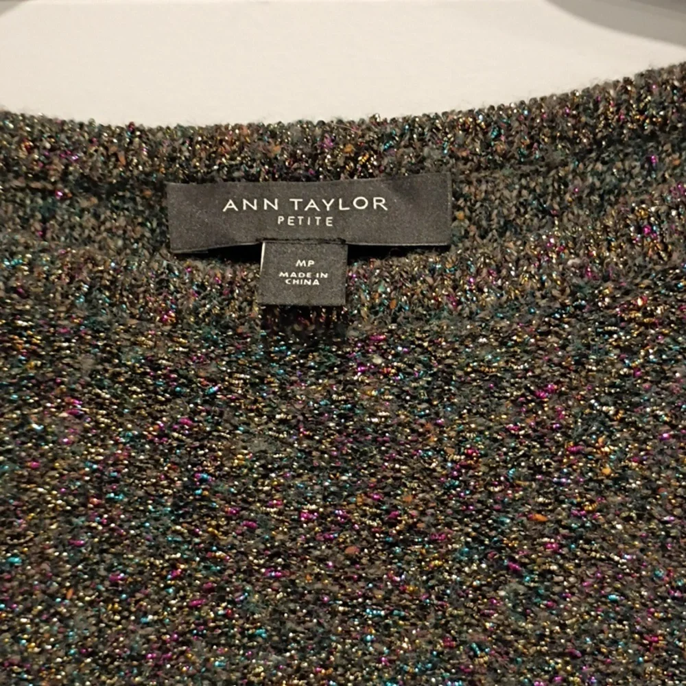 Ann Taylor Multicolor Metallic Crew Neck Holiday Sweater Size Petite Medium - Picture 2 of 5